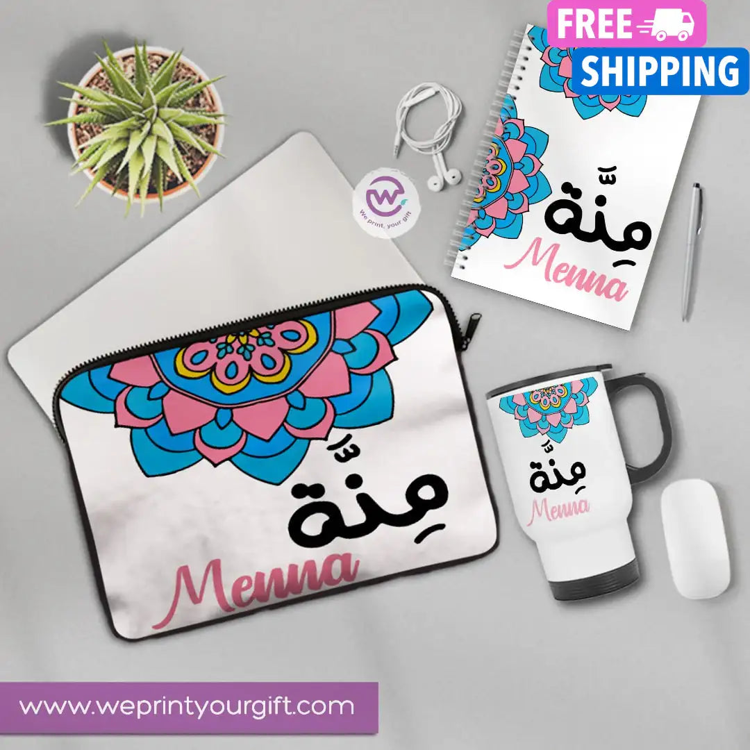 3-Piece Personalized Gift Set | Laptop Sleeve, Travel Mug & Hard Cover Notebook - WE PRINT