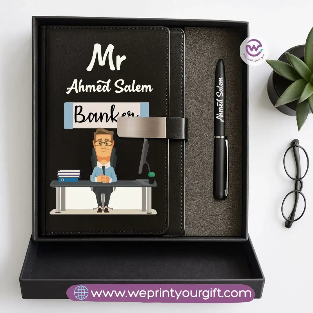 Personalized Leather Notebook & Engraved Pen Gift Box – Career Collection - WE PRINT