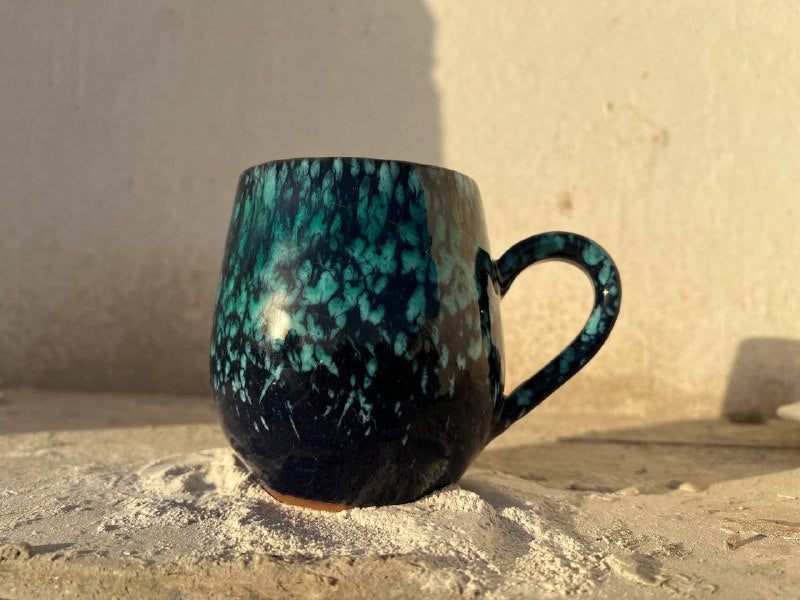 Black & Green Galaxy Pottery Mug – 400 ml - Customization Options