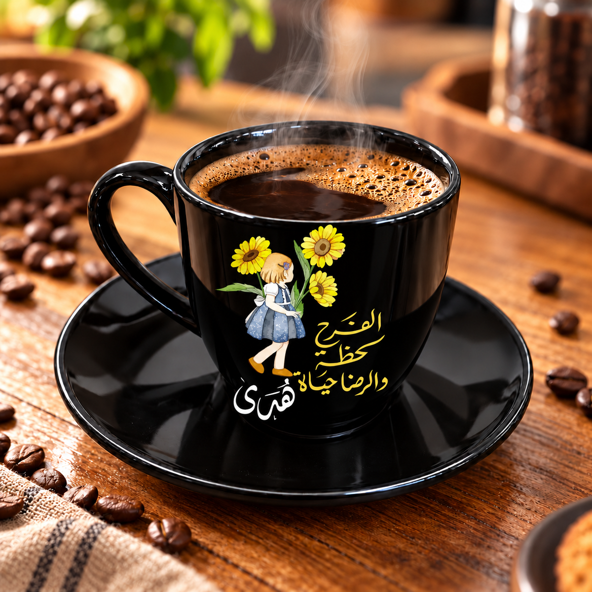 Motivational Sunflower Black Porcelain Coffee Cup