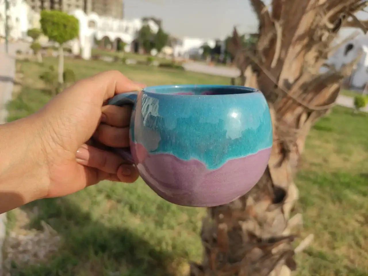 Turquoise & Purple Handmade Pottery Mug – 350 ml - Customization Options - WE PRINT