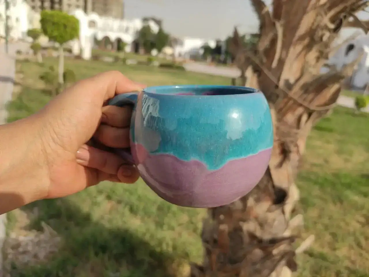 Turquoise & Purple Handmade Pottery Mug – 350 ml - Customization Options - WE PRINT