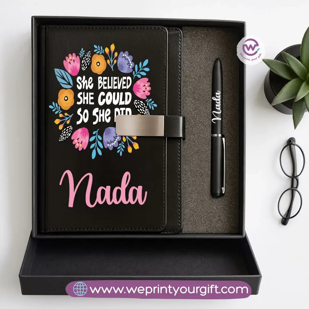 Motivational Personalized Gift Box – Custom Name Leather Notebook & Engraved Pen - WE PRINT