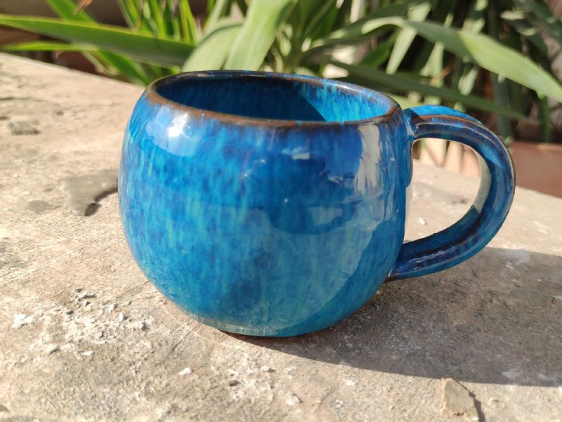 Vintage Blue Pottery Mug-350 ml - Customization Options