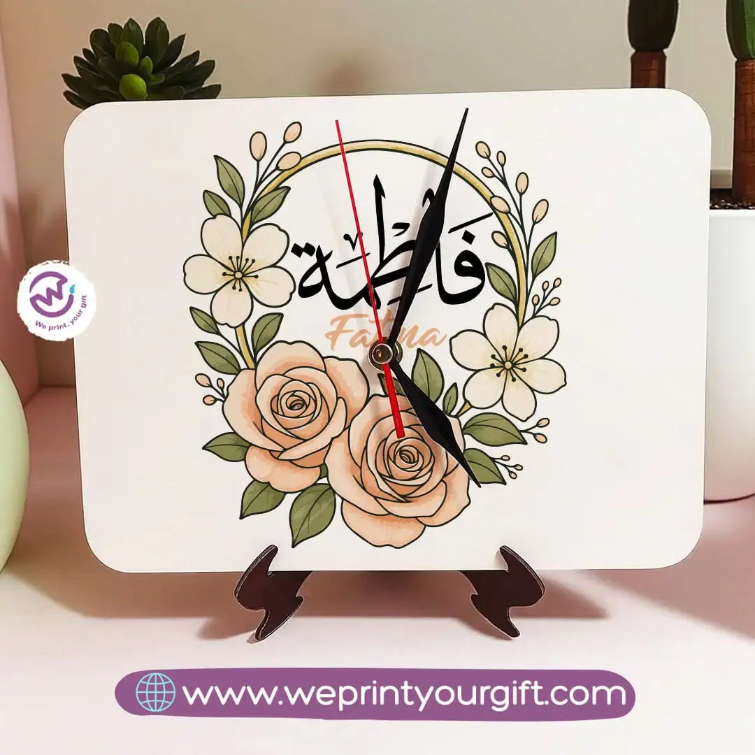 Personalized Wooden Clock with Floral Name Design - WE PRINT