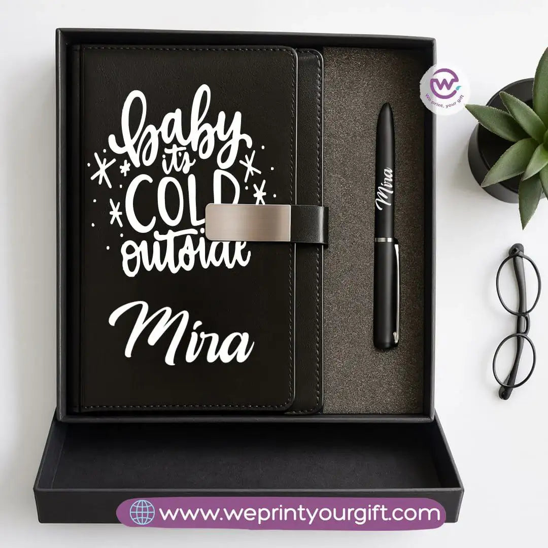 Festive Holiday Leather Gift Set – Custom Name Notebook & Pen - WE PRINT