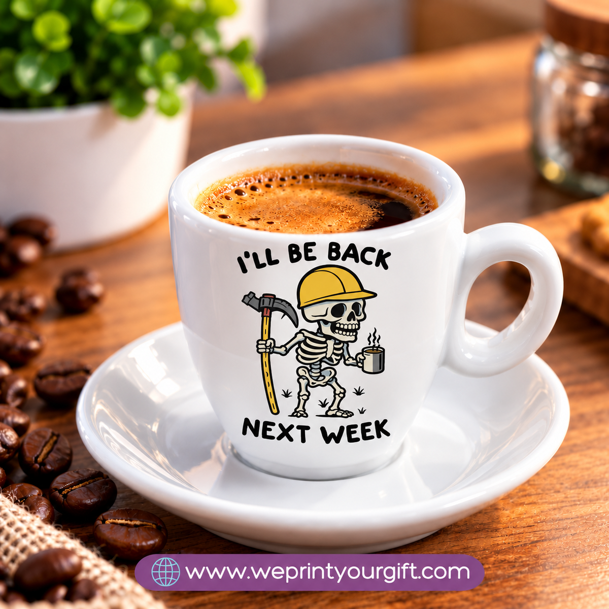 Funny Coffee Lovers Espresso Cups with Saucers – Humorous Coffee Quotes & Designs