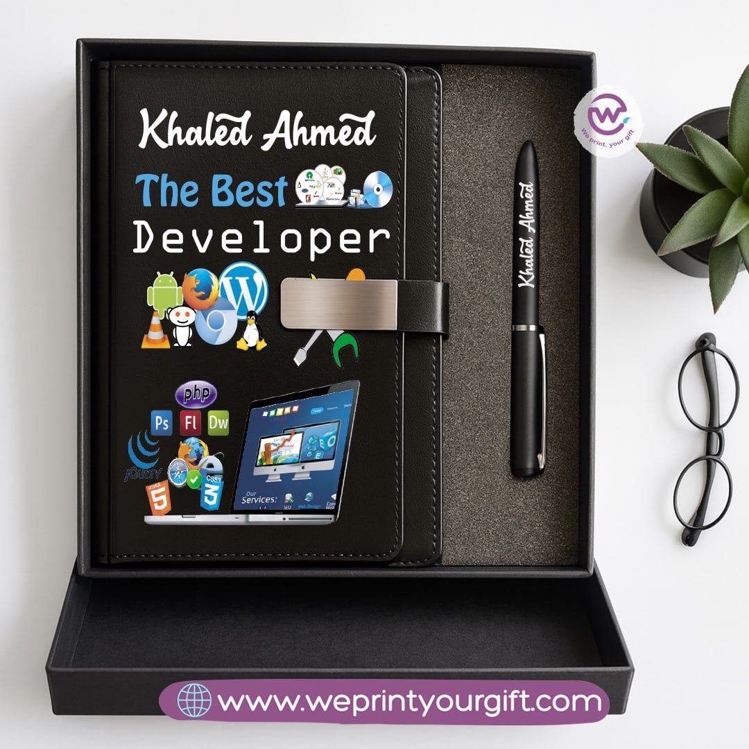 Personalized Leather Notebook & Engraved Pen Gift Box – Career Collection