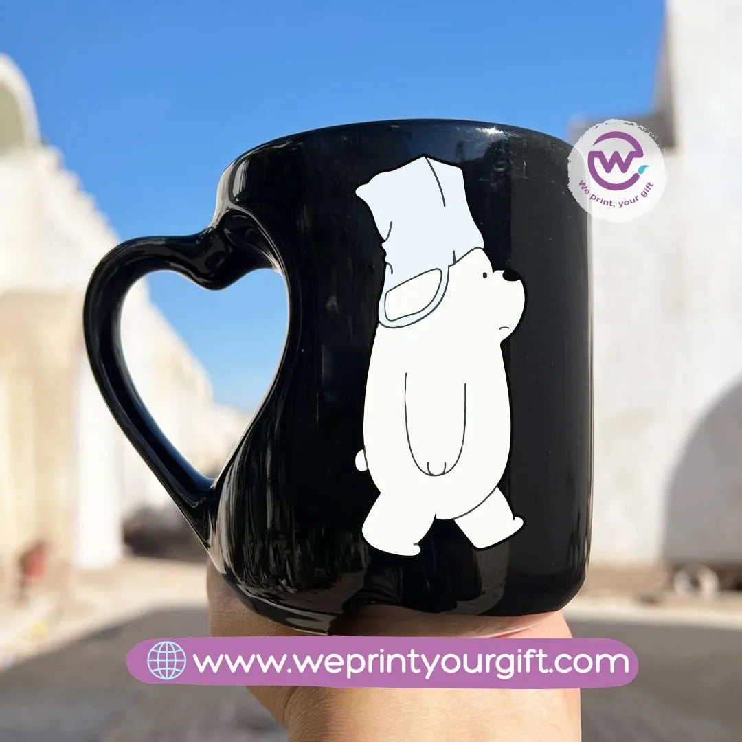Black Heart Handle Mug-3 bears - WE PRINT