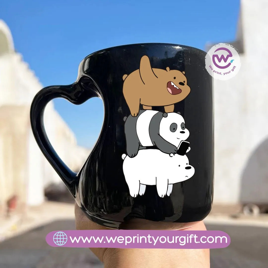 Black Heart Handle Mug-3 bears - WE PRINT