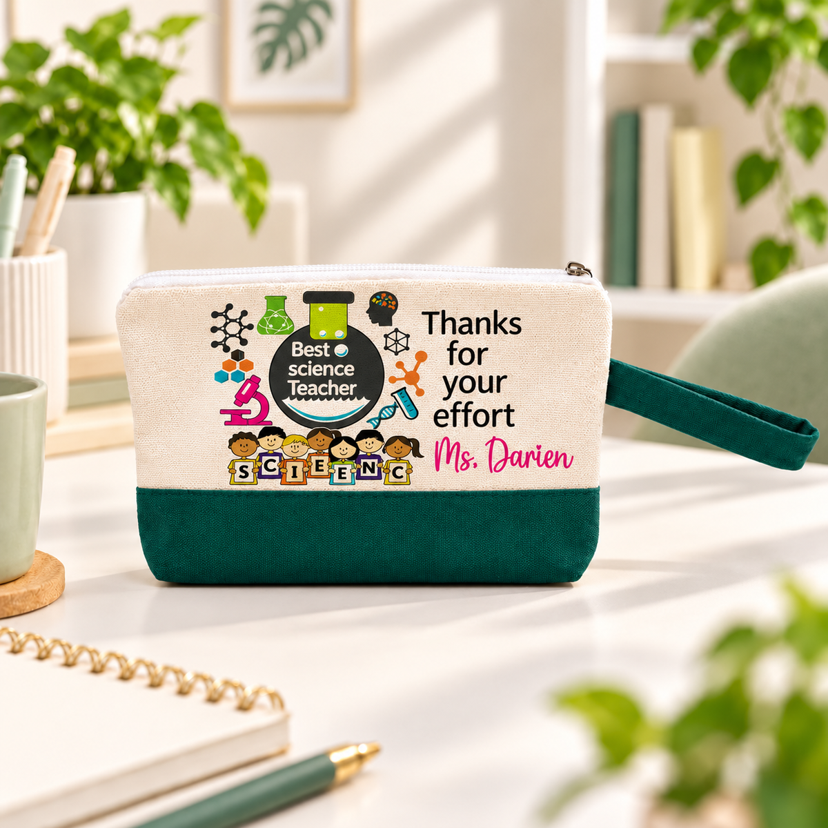 Teacher Appreciation Canvas Pouch | Two-Tone Pencil Case with Side Handle