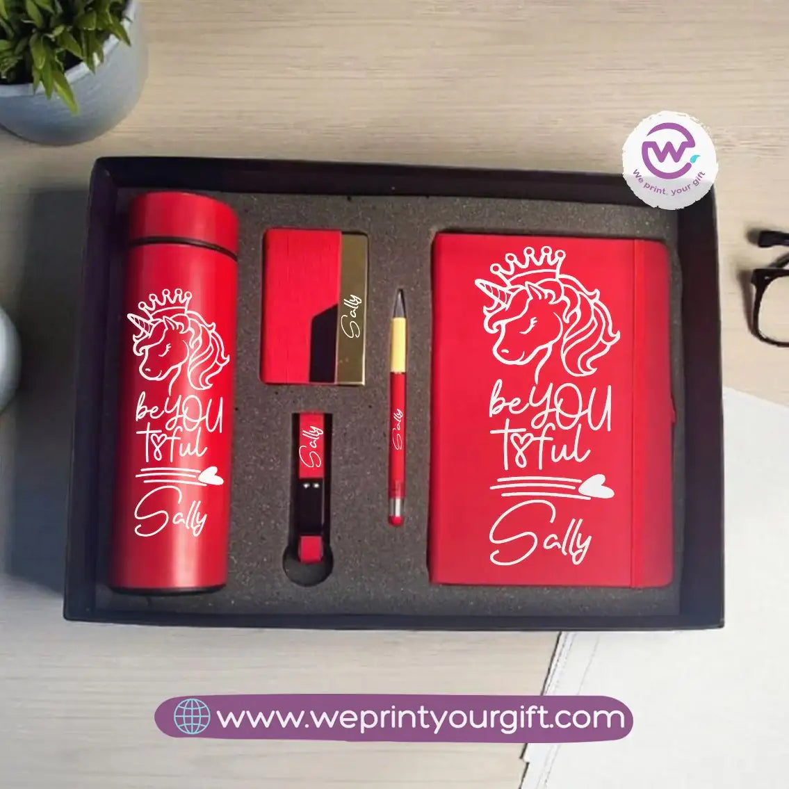 Unicorn Personalized 5-Piece Gift Box – Custom Name Luxury Set with Digital Thermos & Notebook - WE PRINT