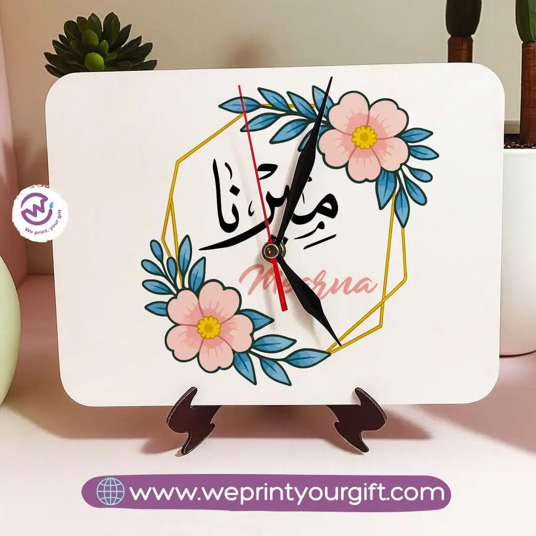 Personalized Wooden Clock with Floral Name Design - WE PRINT