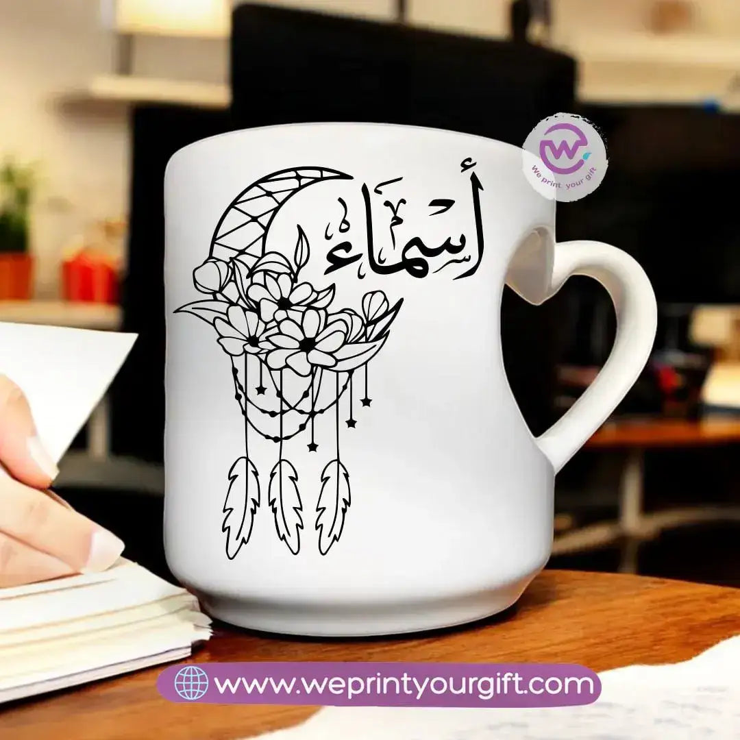 Custom mug- Heart handle mug- Names - WE PRINT