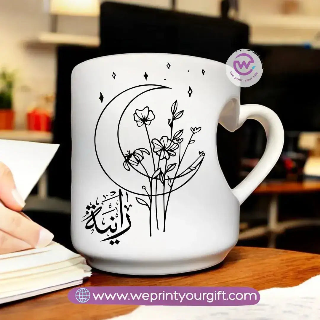 Custom mug- Heart handle mug- Names - WE PRINT