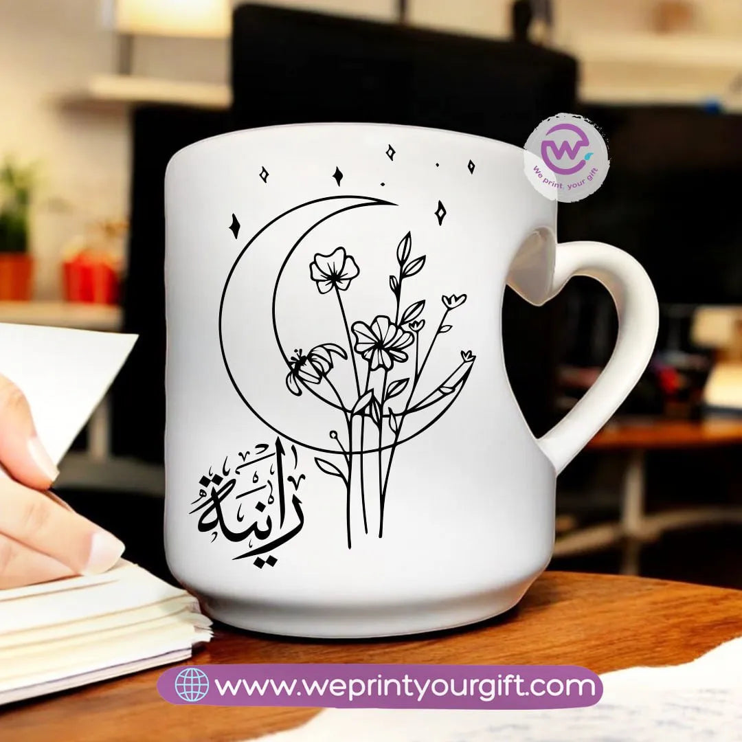 Custom mug- Heart handle mug- Names - WE PRINT