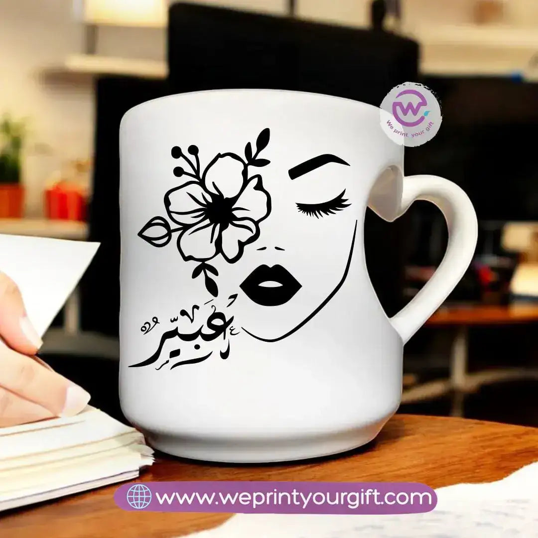 Custom mug- Heart handle mug- Names - WE PRINT