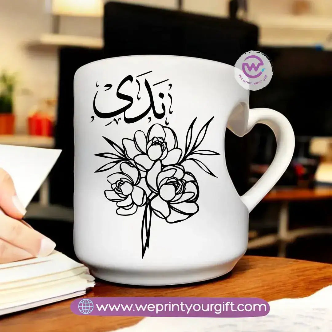 Custom mug- Heart handle mug- Names - WE PRINT