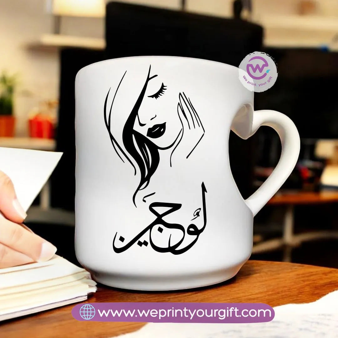 Custom mug- Heart handle mug- Names - WE PRINT