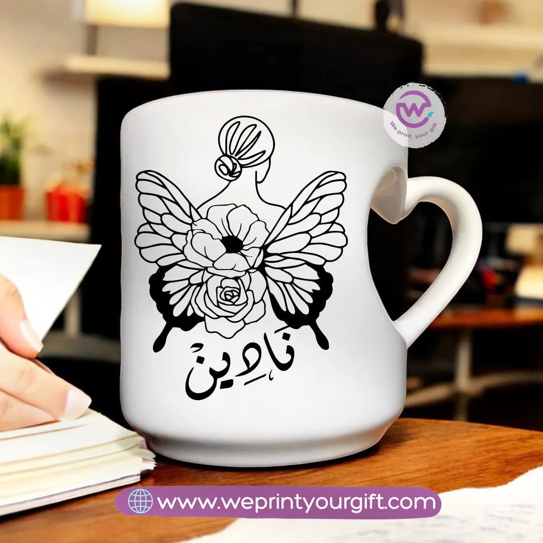 Custom mug- Heart handle mug- Names - WE PRINT