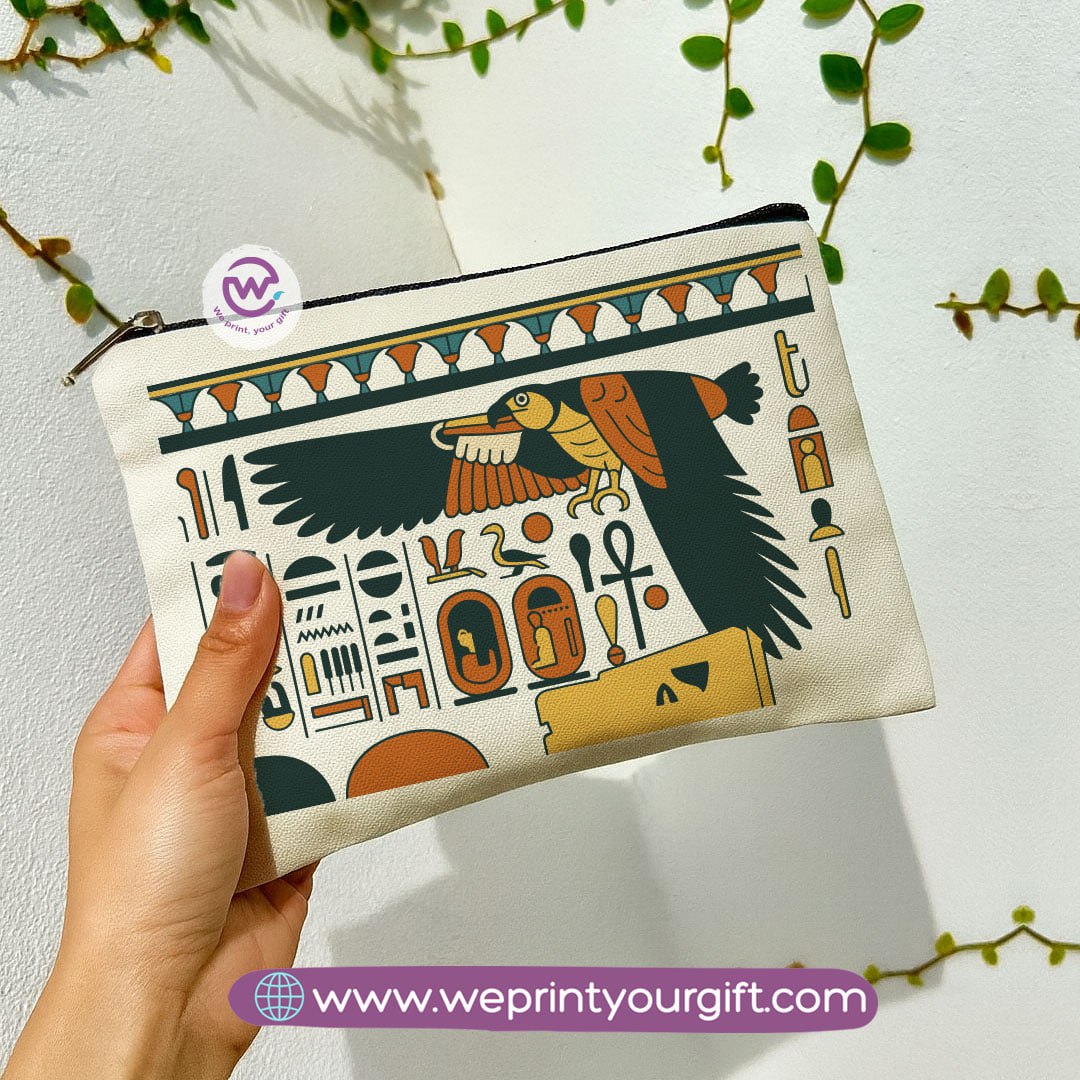 Pharaonic Egyptian Makeup Bag & Pencil Case – Artistic Cotton Pouch Inspired by Ancient Egypt