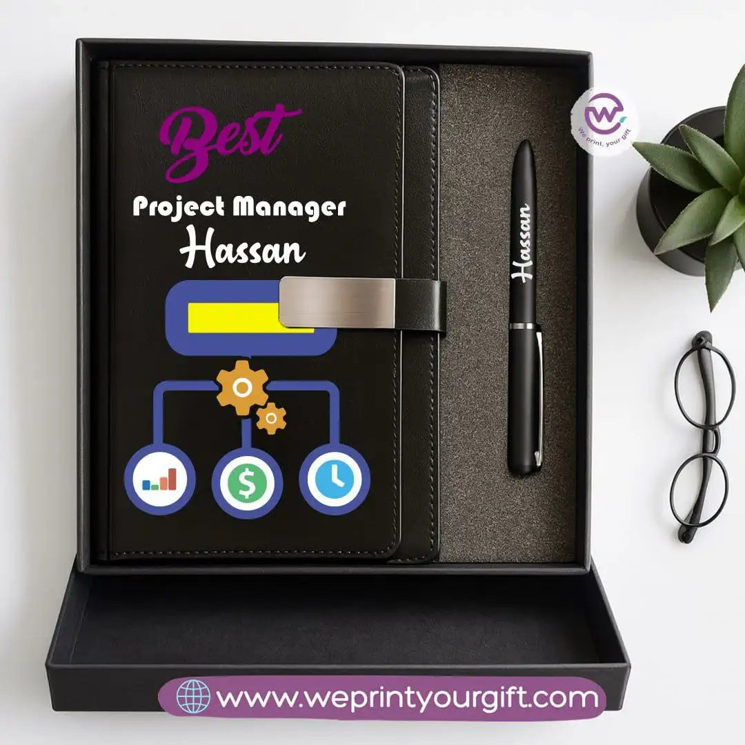 Personalized Leather Notebook & Engraved Pen Gift Box – Career Collection - WE PRINT