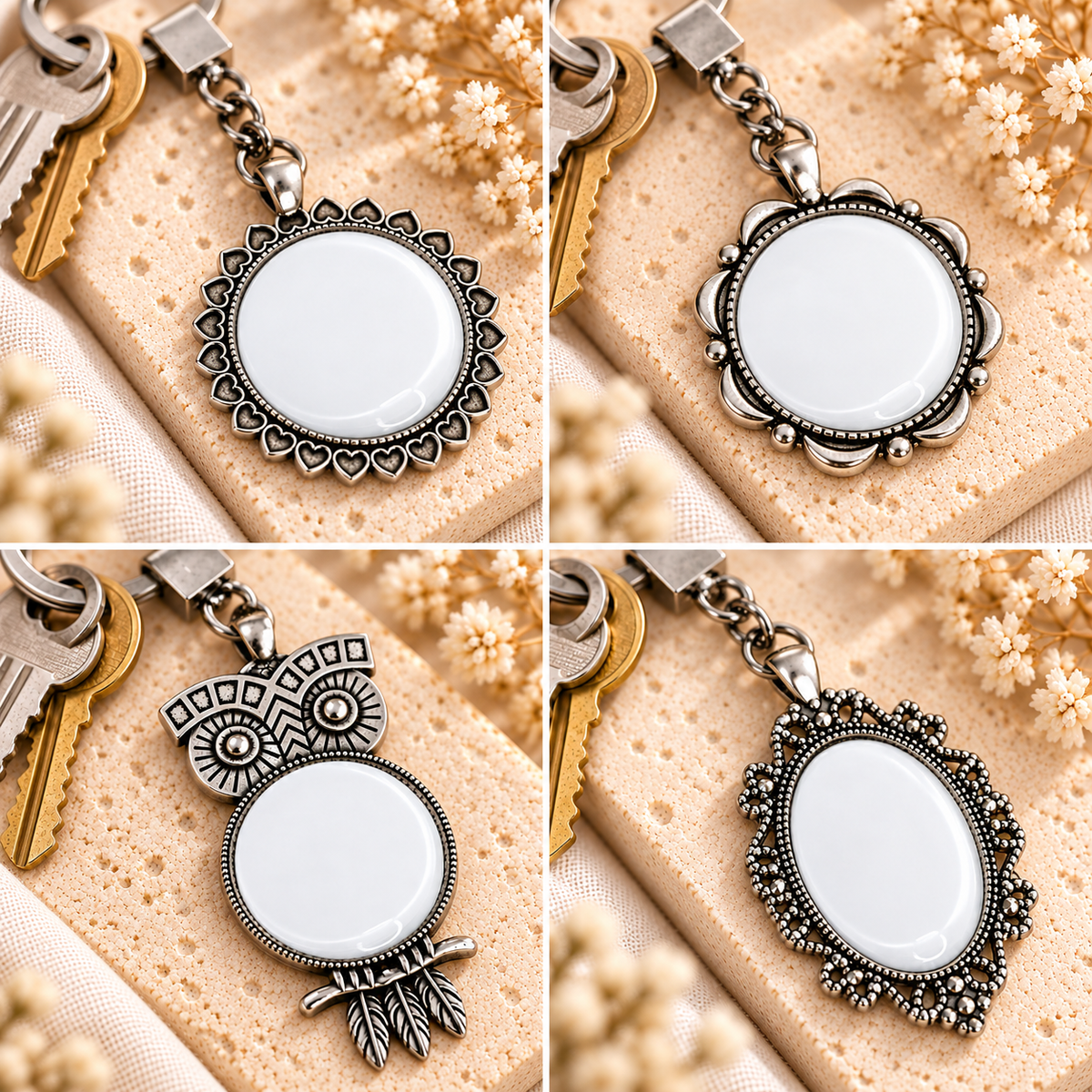 Glass Dome Metal Keychain | 4 Unique Shapes - Customization Options
