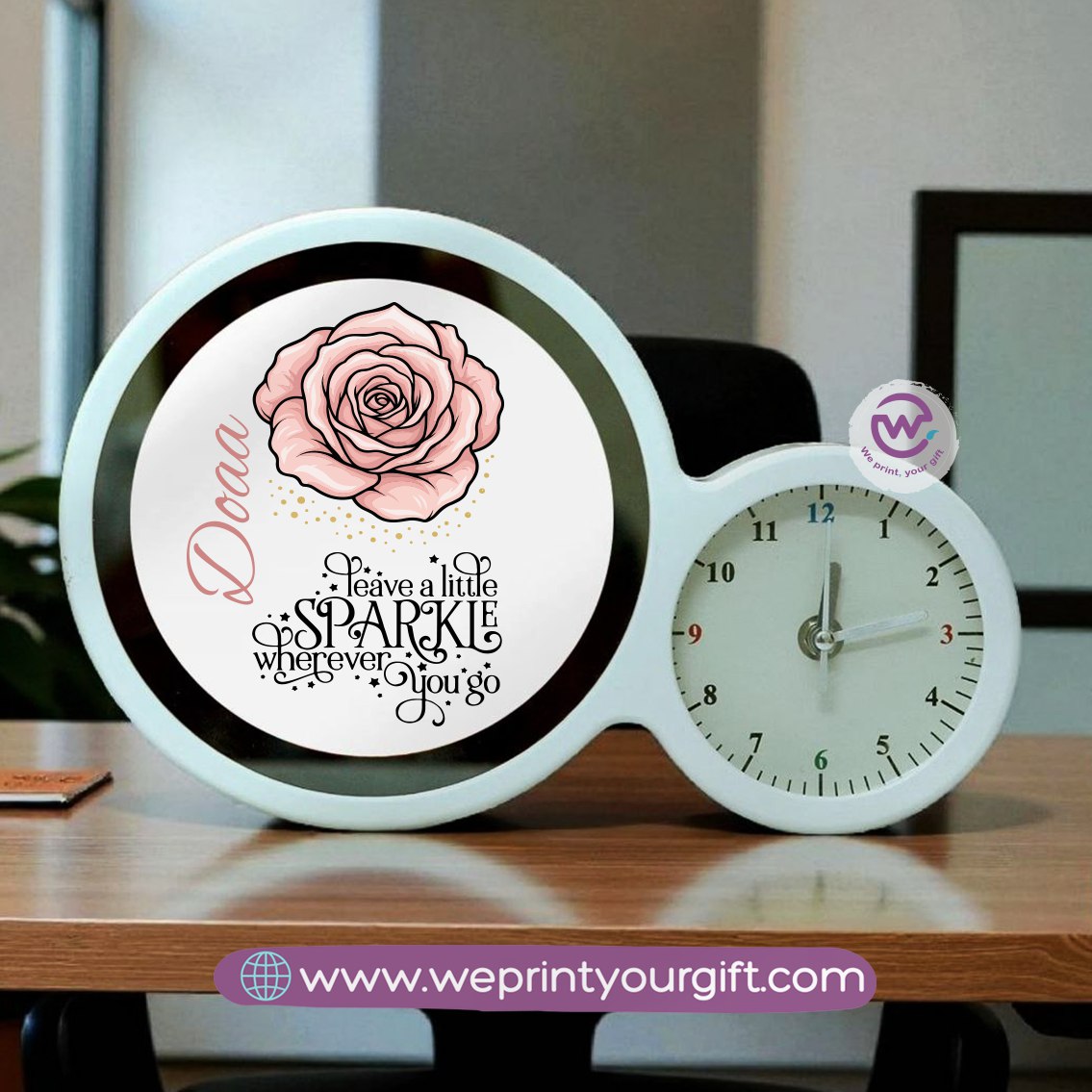 Round Magic Mirror with Clock – Motivational Digital Art Edition