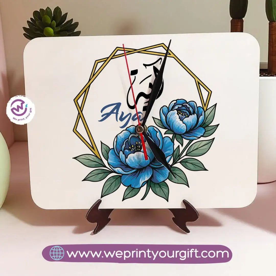 Personalized Wooden Clock with Floral Name Design - WE PRINT