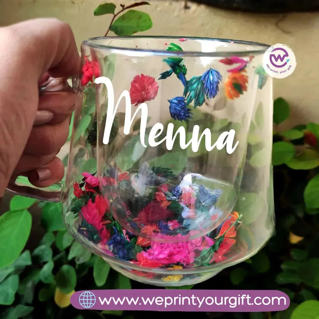 Double Wall Glass Cup with Dry Flowers - WE PRINT