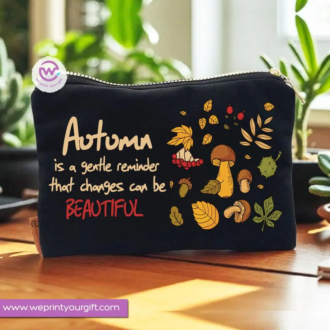 Autumn Theme Makeup Bag & Pencil Case – Cozy Cotton Pouch with Fall Designs - WE PRINT