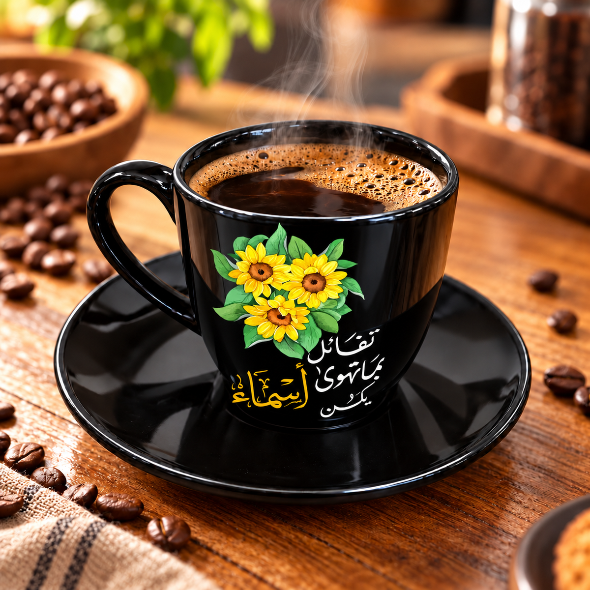 Motivational Sunflower Black Porcelain Coffee Cup