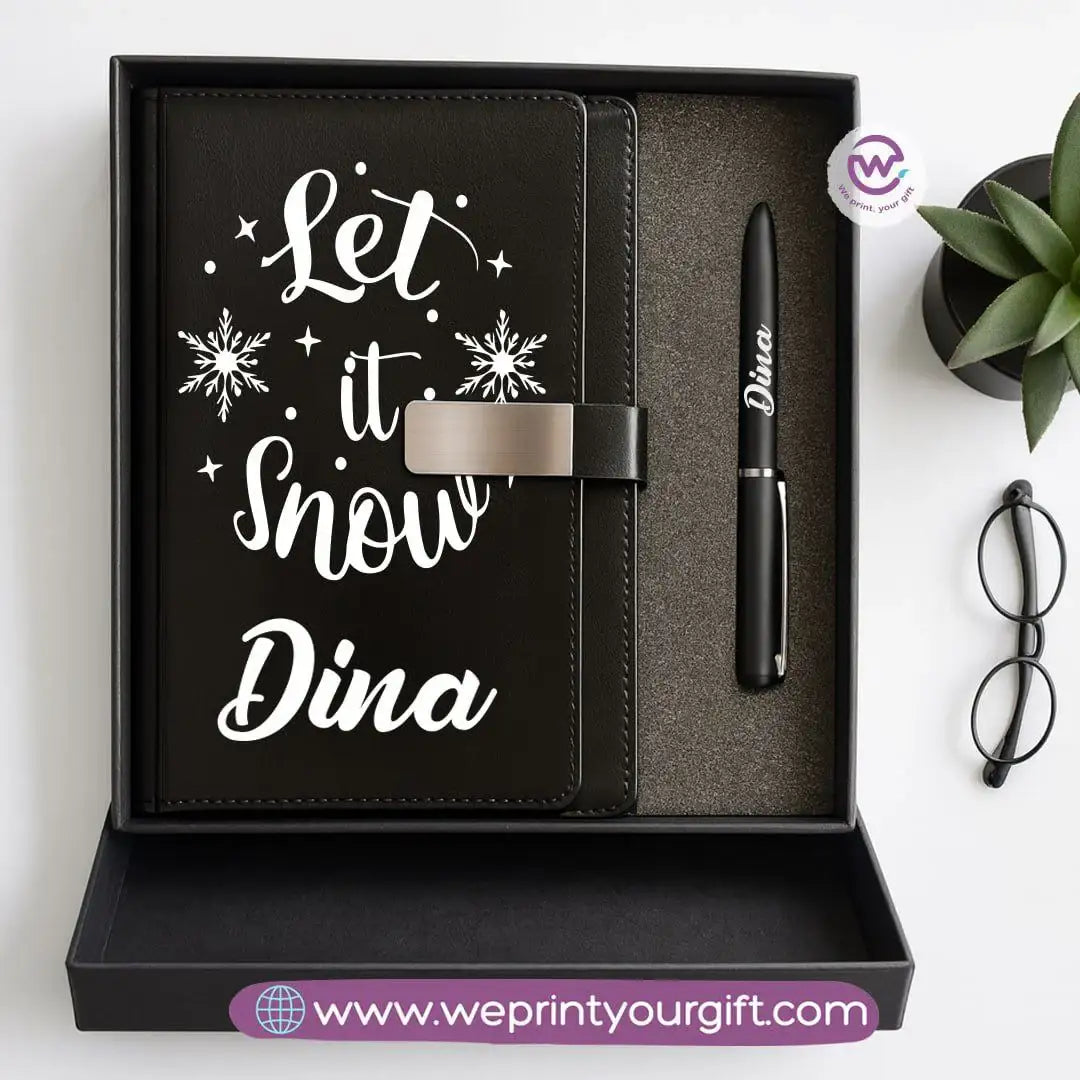 Festive Holiday Leather Gift Set – Custom Name Notebook & Pen - WE PRINT