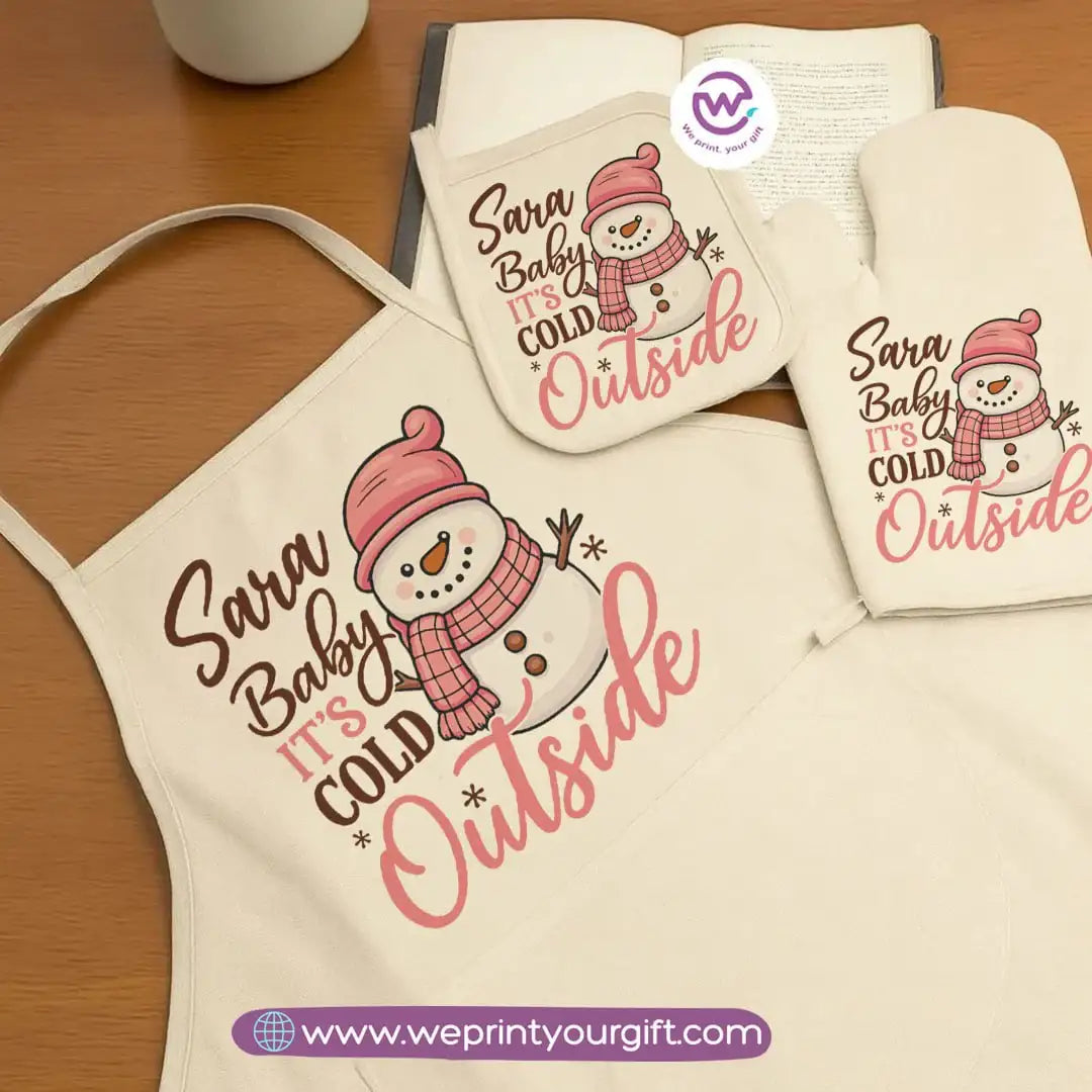 Christmas Kitchen Set – Apron, Oven Glove & Handle Holder-3 Pieces - WE PRINT