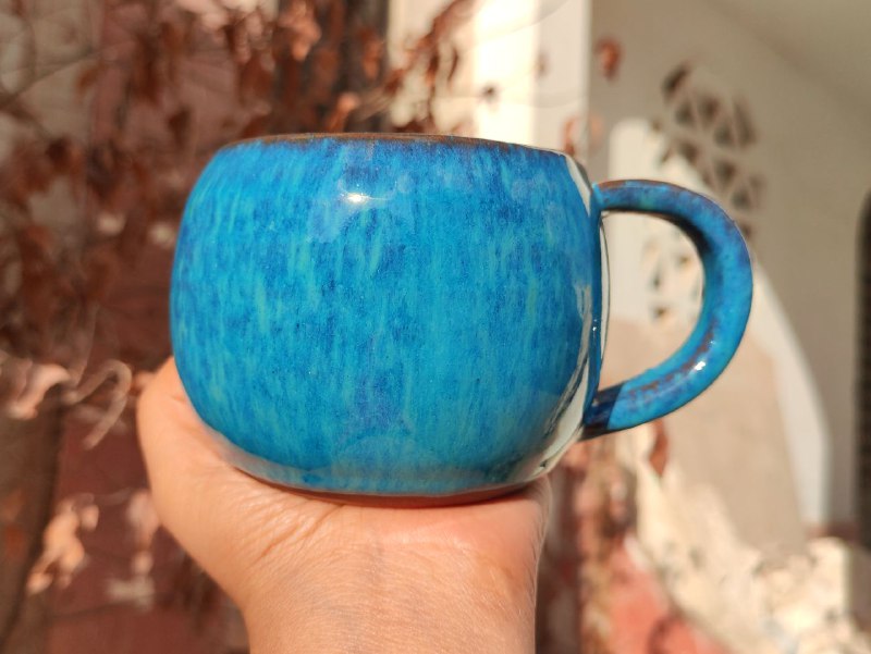 Vintage Blue Pottery Mug-350 ml - Customization Options