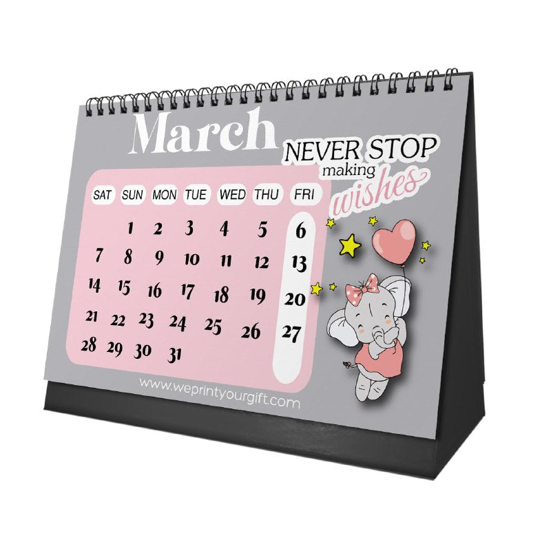 Cute Elephant Desk Calendar 2026