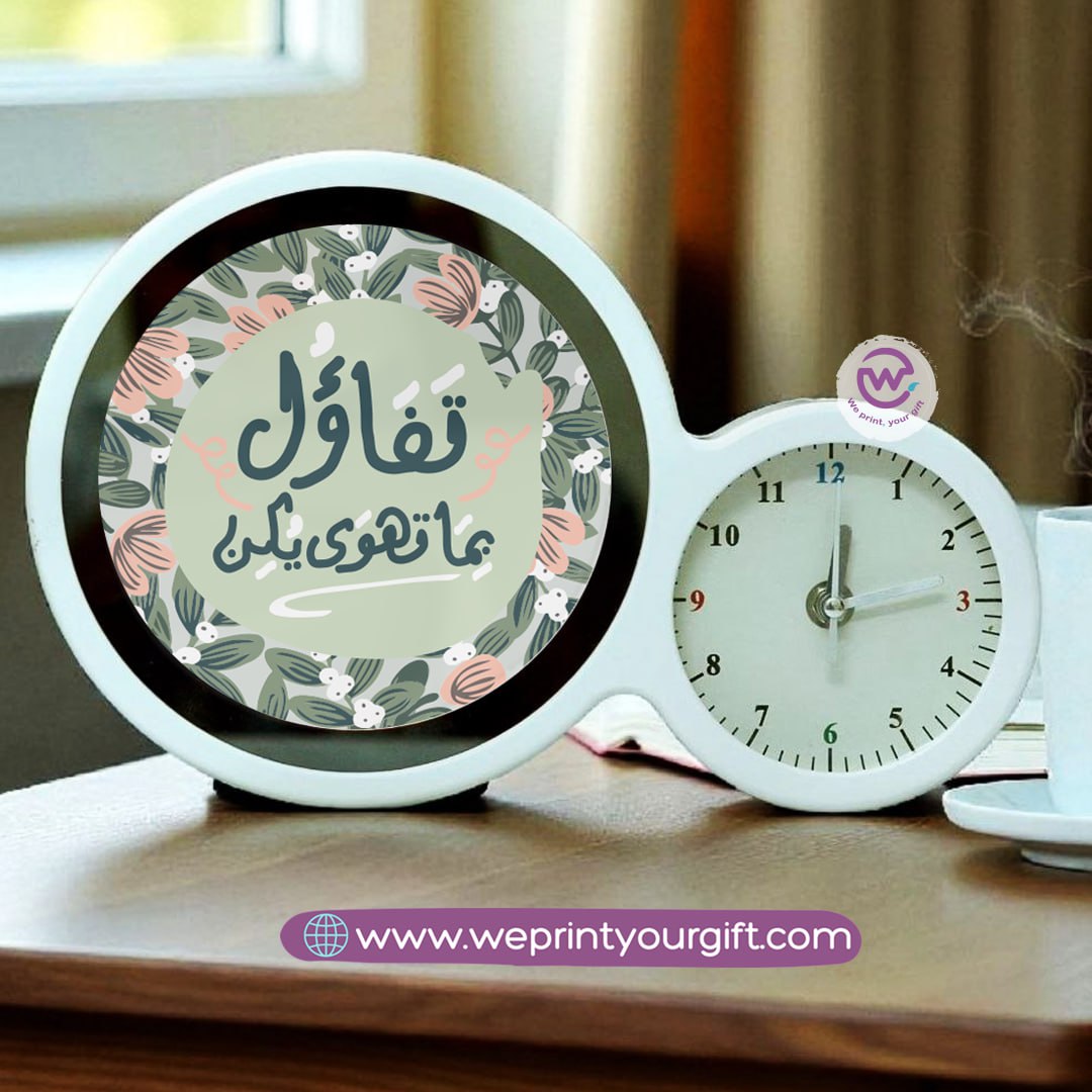 Round Magic Mirror with Clock – Arabic Encouraging Phrases Edition