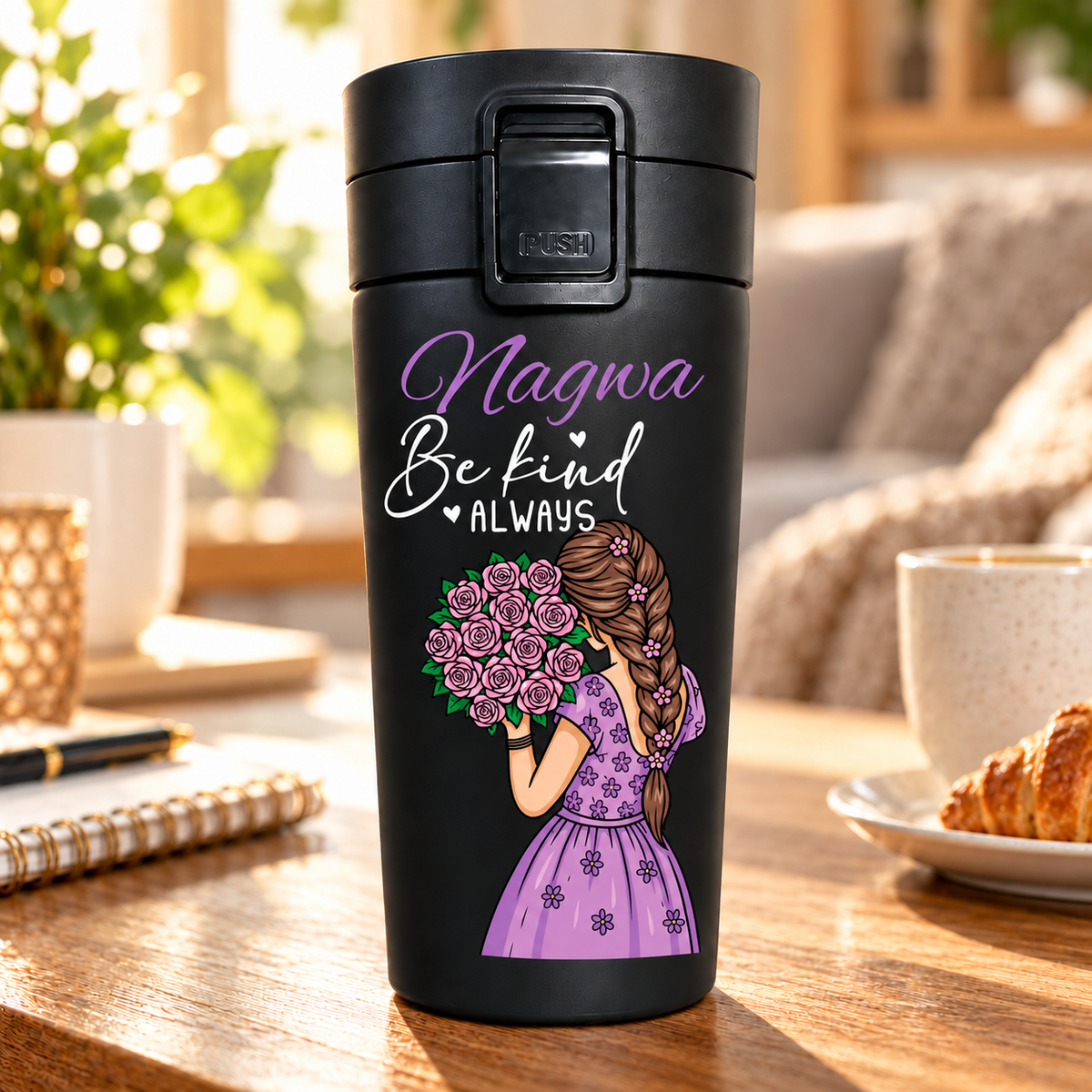 Purple Encouragement Black Thermal Mug 500ml