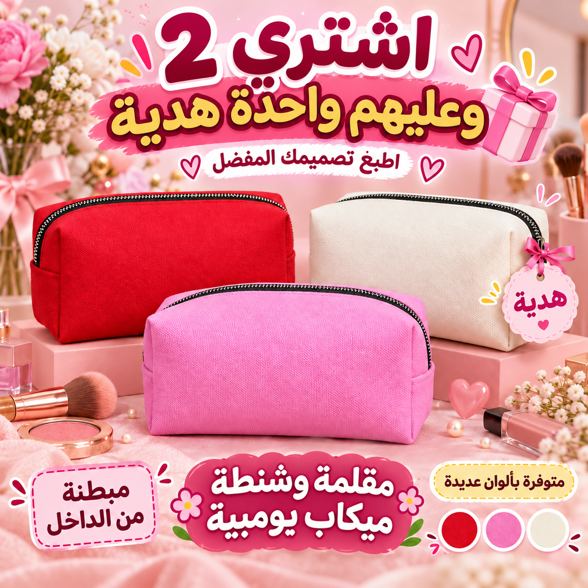 Boxy Makeup Bag- With Inner Lining - Buy 2 Get 1 Free