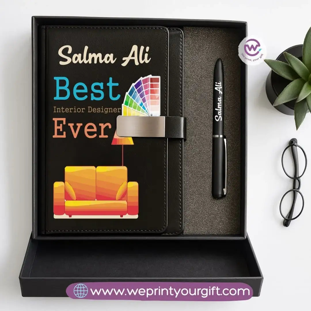Personalized Leather Notebook & Engraved Pen Gift Box – Career Collection - WE PRINT