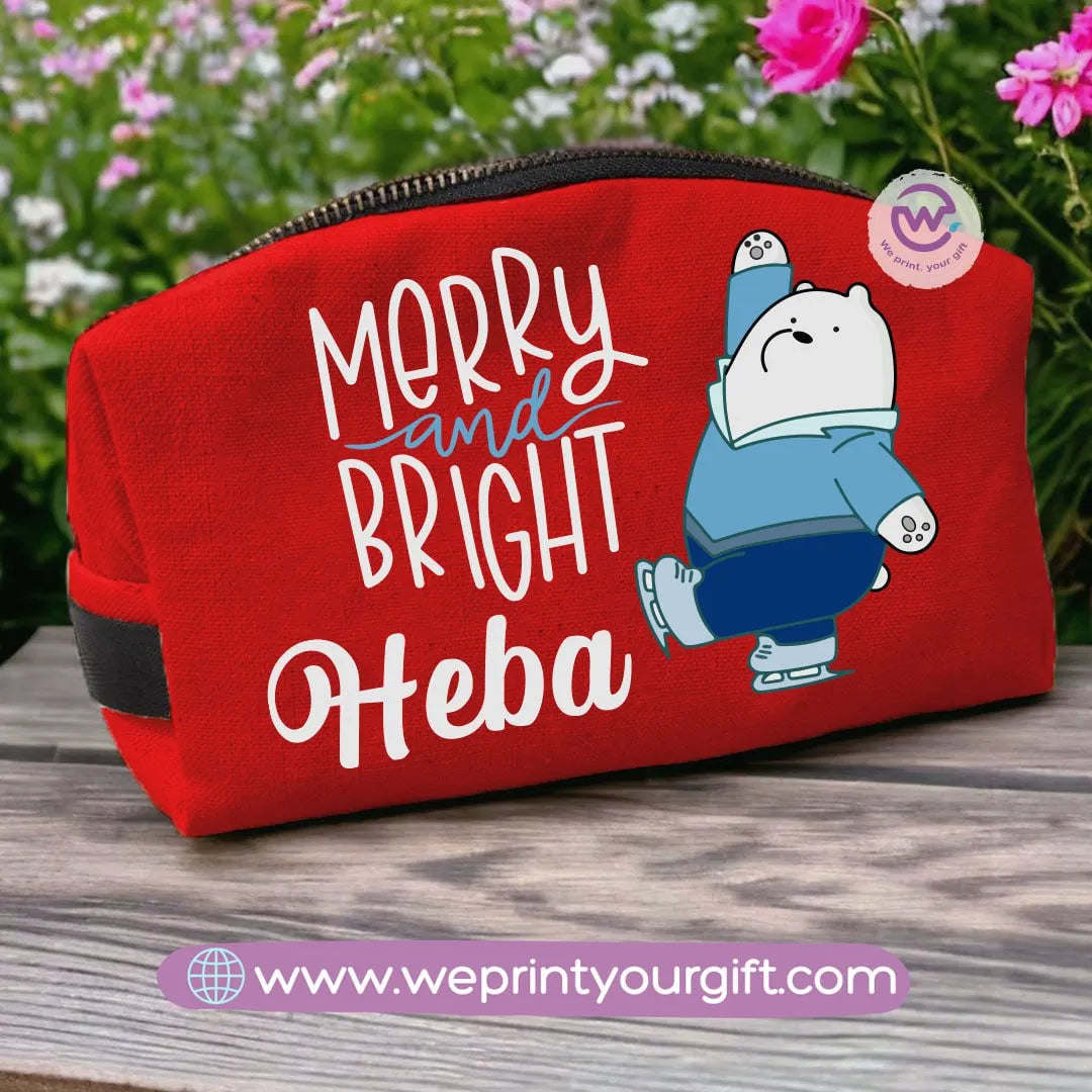 Fabric Boxy Pouch Makeup-3 Bears-Christmas - WE PRINT