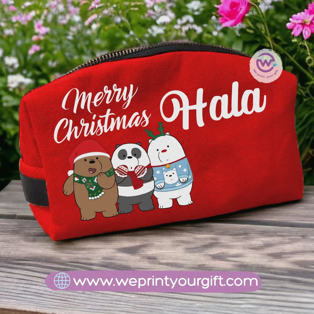 Fabric Boxy Pouch Makeup-3 Bears-Christmas - WE PRINT