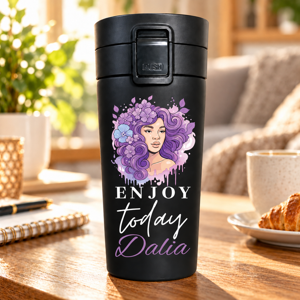 Purple Encouragement Black Thermal Mug 500ml