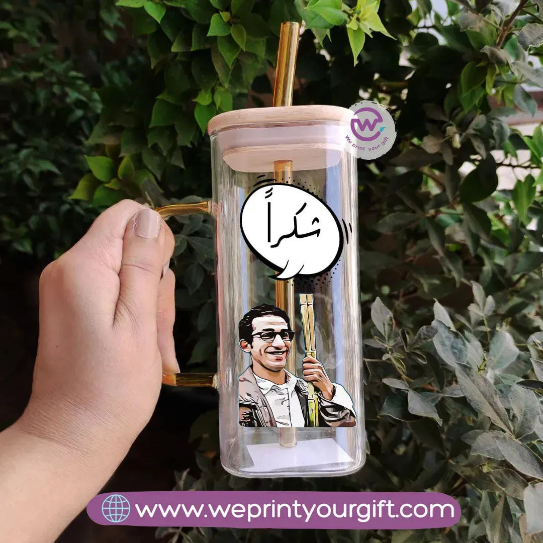 Glass Mug with Straw- Comic - WE PRINT