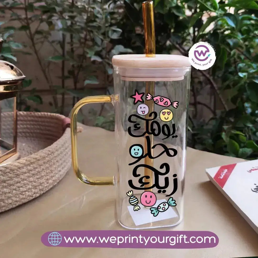 Glass Mug with Straw-Motivation - WE PRINT