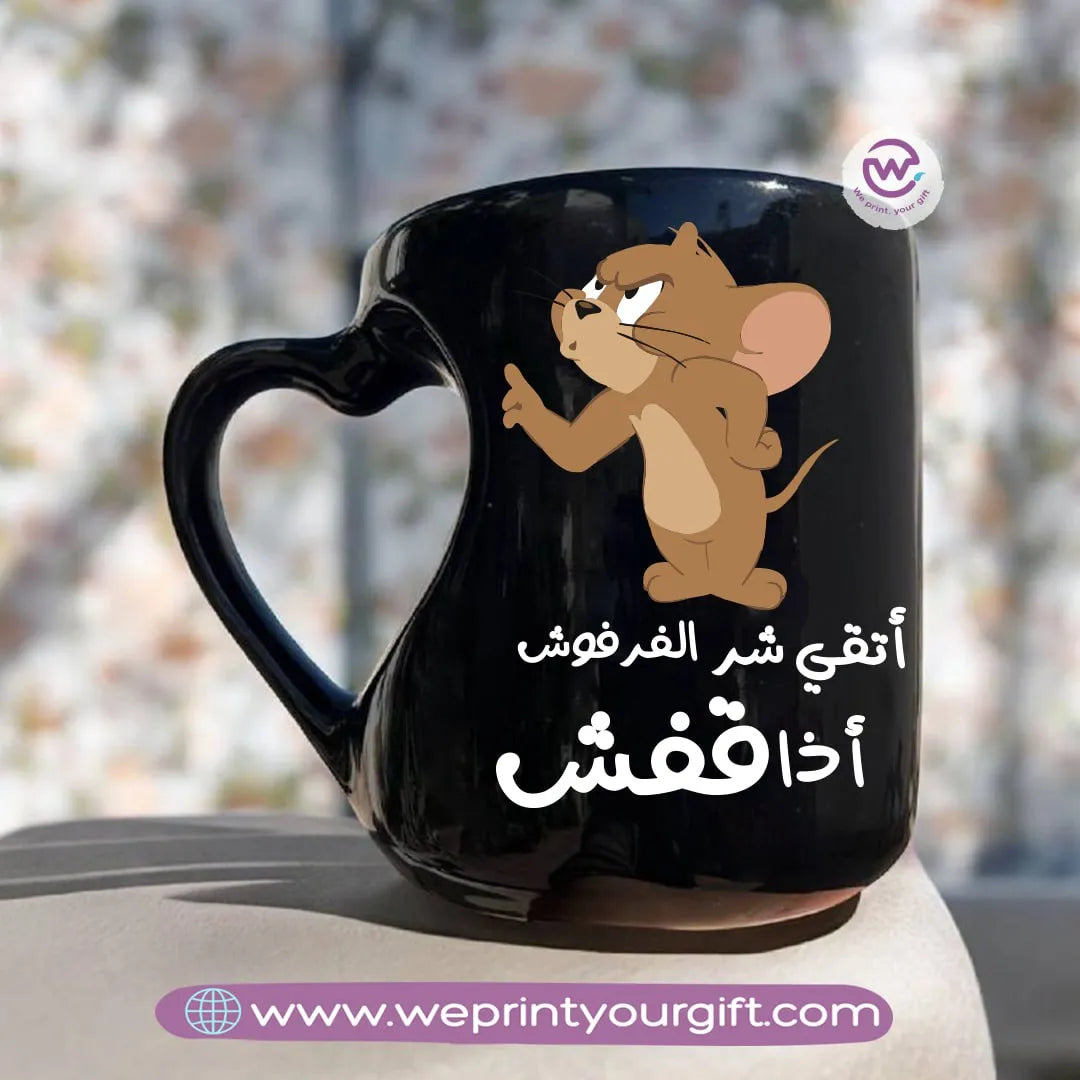 Heart Handle Mug- Black- Comic - WE PRINT