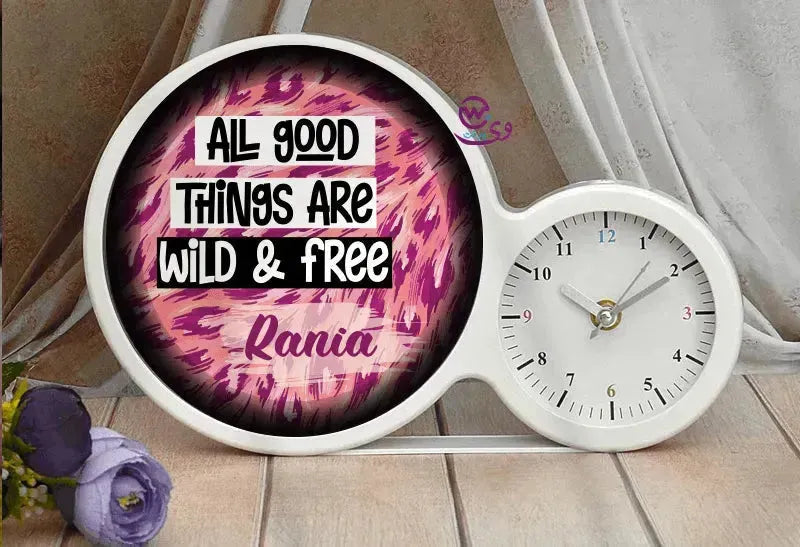 Lighting Mirror With Clock - Names - WE PRINT