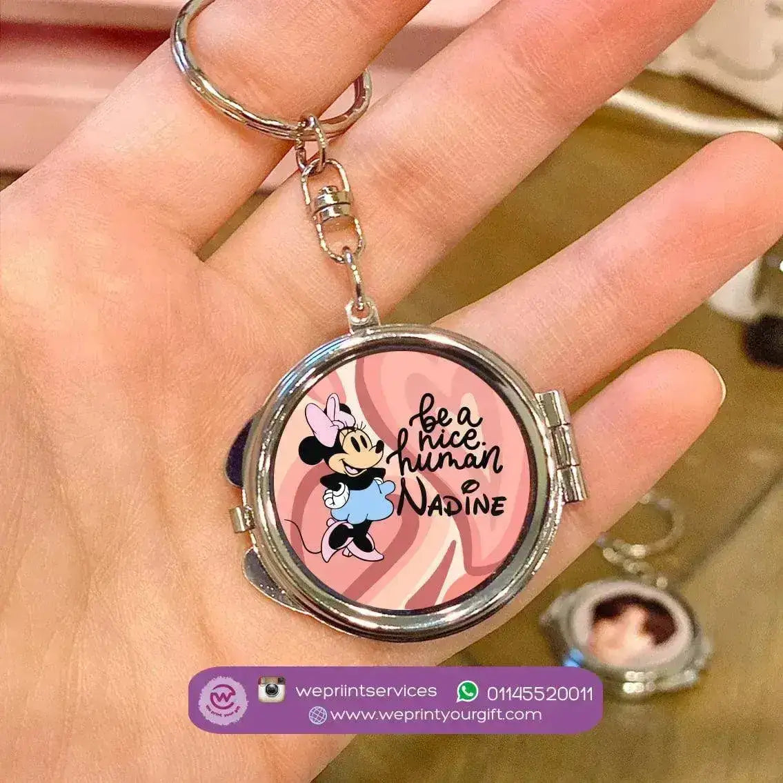 Metal Keychain - With Inside Mirror - Minnie Mouse - WE PRINT