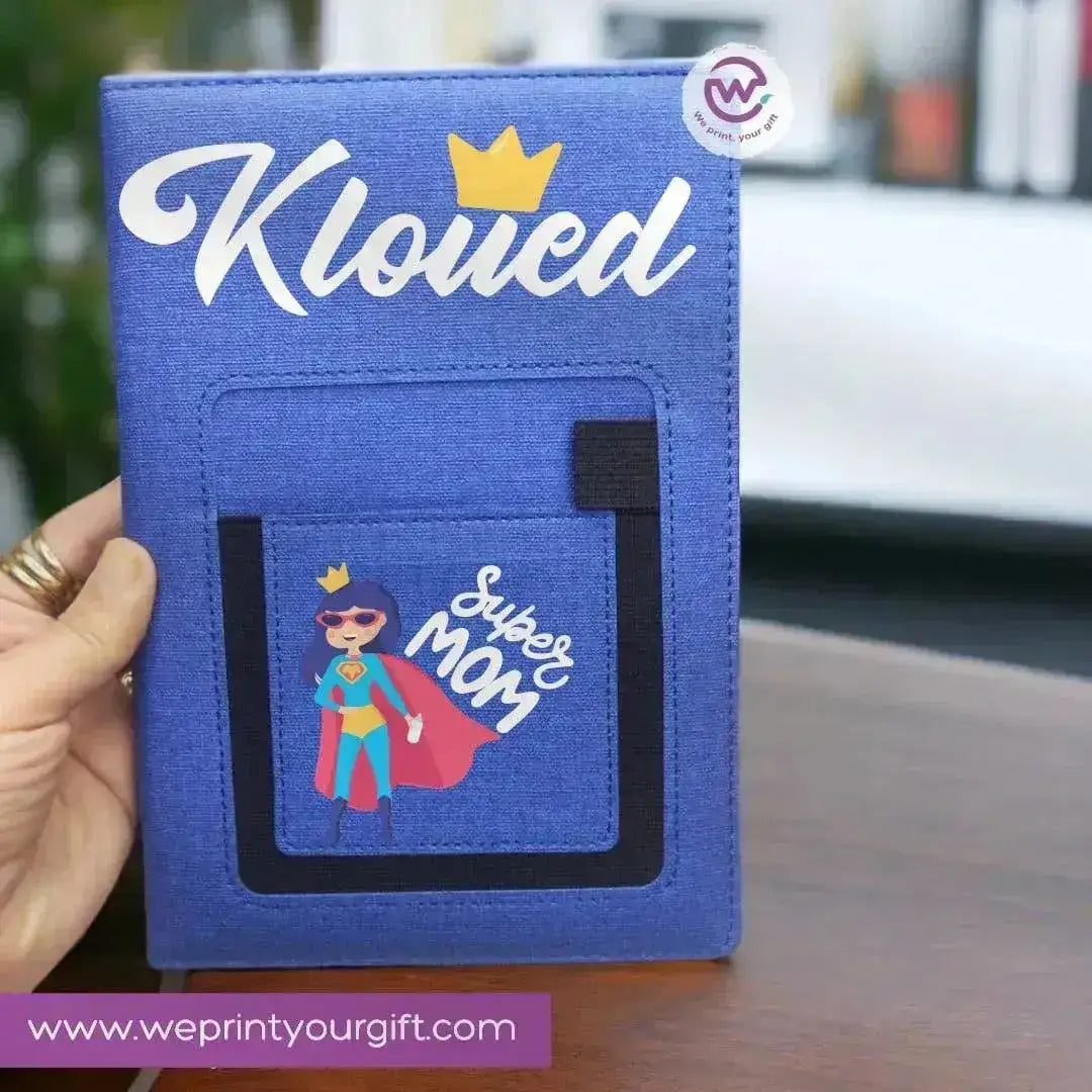 Notebook with fabric Cover& pocket- blue-mom - WE PRINT