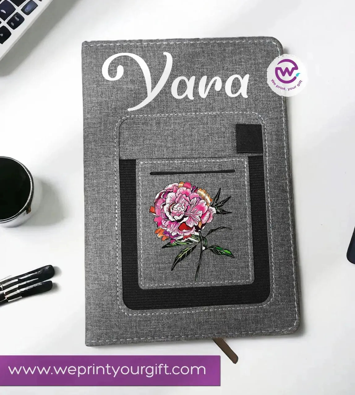 Notebook with fabric Cover& pocket- Names -A - WE PRINT